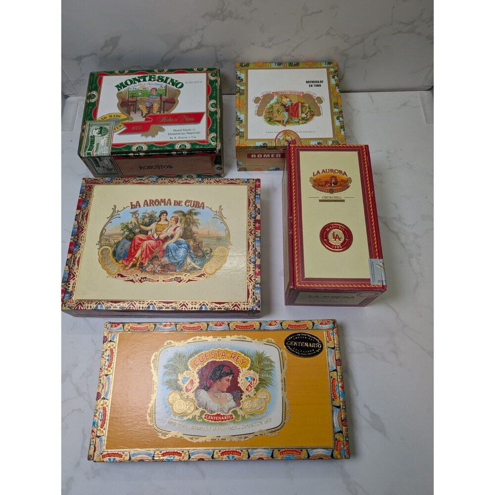 Cigar Box Lot 5 Montesino Romeo La Aurora Cuesta Rey Wood Boxes